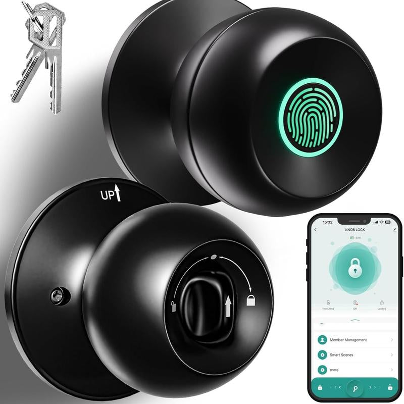 Fingerprint Door Lock, Smart Fingerprint Door Knob, Biometric Door Knobs with App Control, Auto Lock Door Lock with Code, Keyless Door Knob with Locks for Bedroom, Home,Office Fathersdaygift