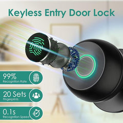 Fingerprint Door Lock, Smart Fingerprint Door Knob, Biometric Door Knobs with App Control, Auto Lock Door Lock with Code, Keyless Door Knob with Locks for Bedroom, Home,Office Fathersdaygift