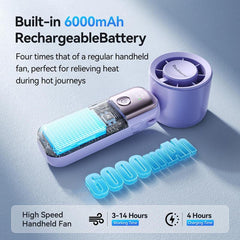 DOUBLEPOW USB-C Rechargeable Portable Handheld Fan, Multifunctional 1-100-Speed Airflow Wind Speed Fan, Foldable & Hanging Neck Fan for Home, Travel, and School