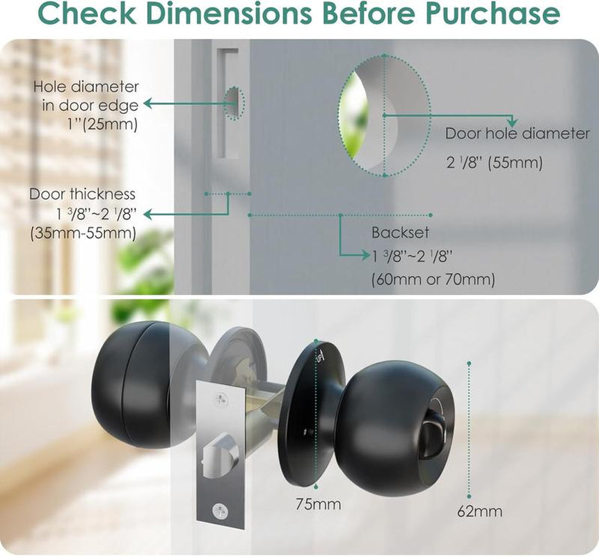 Fingerprint Door Lock, Smart Fingerprint Door Knob, Biometric Door Knobs with App Control, Auto Lock Door Lock with Code, Keyless Door Knob with Locks for Bedroom, Home,Office Fathersdaygift
