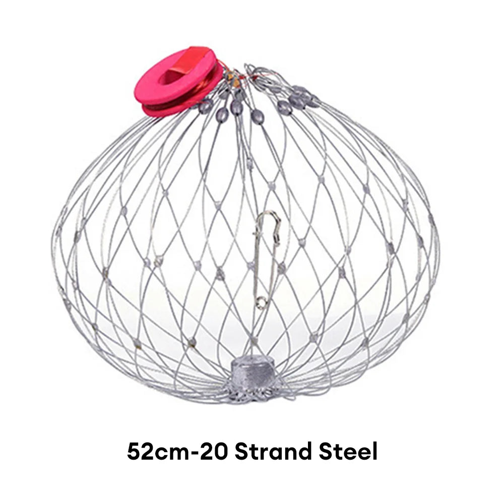 Fishing Net Cage Automatic Open Closing Wire Fish Crab Trap Net Steel Wire for Saltwater Seawater Outdoor Fishing Accessories