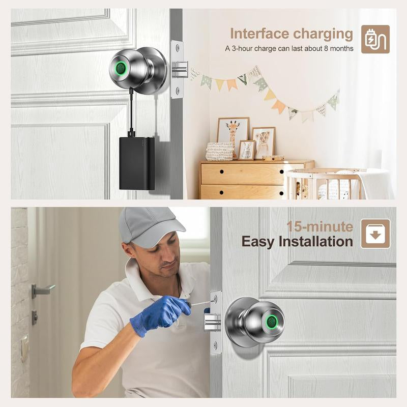 Fingerprint Door Lock, Smart Fingerprint Door Knob, Biometric Door Knobs with App Control, Auto Lock Door Lock with Code, Keyless Door Knob with Locks for Bedroom, Home,Office Fathersdaygift
