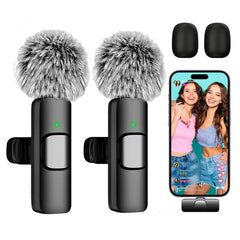 2 Pcs Wireless Lavalier Microphones for -Mini Wireless Clip-Onmicrophones Crystal Clear Sound Quality Forrecording, Live Streaming,Vlog