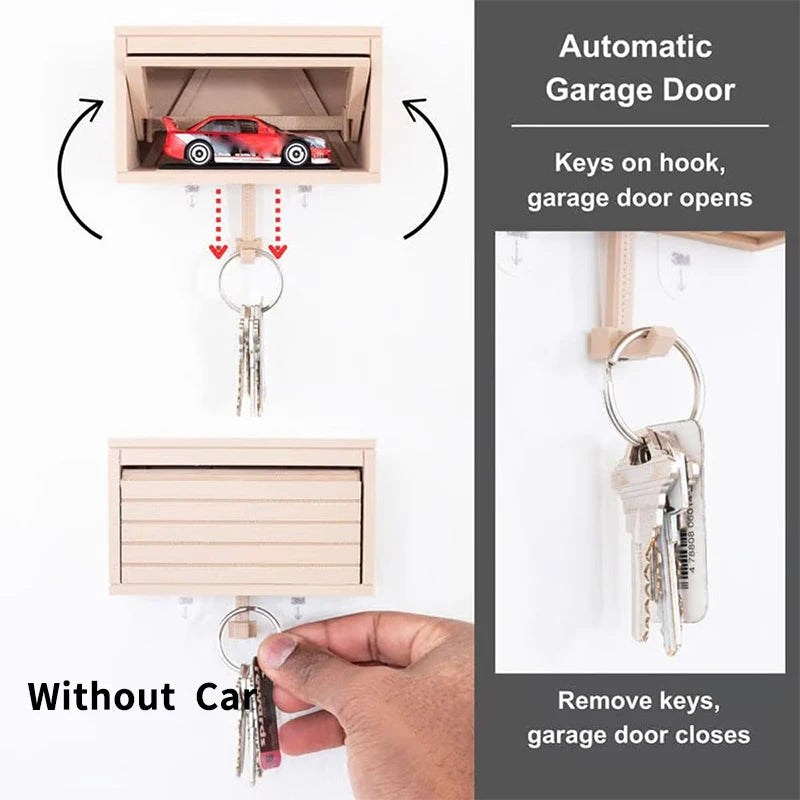 Car Garage Key Holder with Opening Door Wall Hanging Key Holder, Fun 3D Printed Key Organizer, Easy Installation Wall Decoration