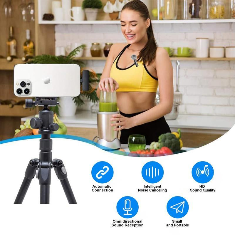 2 Pcs Wireless Lavalier Microphones for -Mini Wireless Clip-Onmicrophones Crystal Clear Sound Quality Forrecording, Live Streaming,Vlog