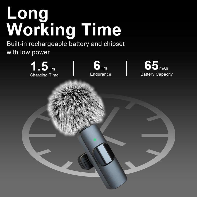 2 Pcs Wireless Lavalier Microphones for -Mini Wireless Clip-Onmicrophones Crystal Clear Sound Quality Forrecording, Live Streaming,Vlog