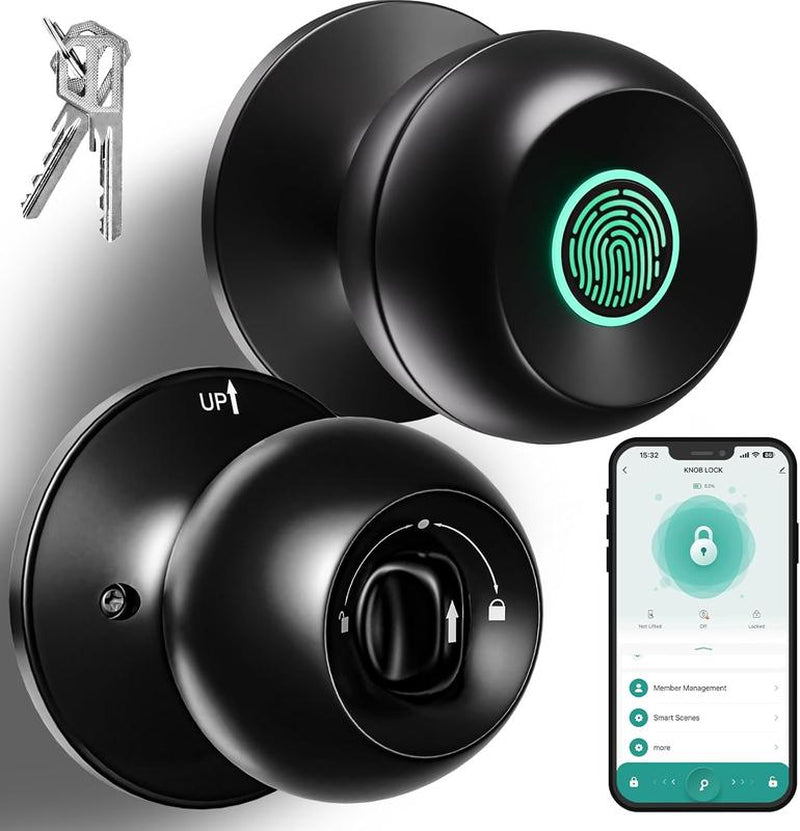 Fingerprint Door Lock, Smart Fingerprint Door Knob, Biometric Door Knobs with App Control, Auto Lock Door Lock with Code, Keyless Door Knob with Locks for Bedroom, Home,Office Fathersdaygift