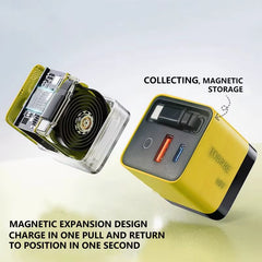 3 in 1 Gan Charger Retractable 80W MAX Fast Charger Block with Type-C Cable 2USB Ports Portable Adapter Mobile Phone Charger New