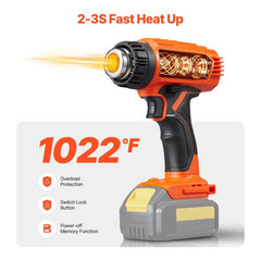 VEVOR Cordless Heat Gun, Hot Air Gun Compatible with DEWALT 20V Lithium Batteries, Max 1022℉ Heat Shrink Gun with LED Light, 6 Temp & 4 Nozzles, Ideal for Shrink Tubing, PVC Wrapping, Paint Removal