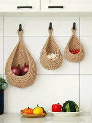 Wall Decor Hanging Basket, Bohemian Woven Basket Planting Planter Container Teardrop Shape Suitable for Vegetables and Fruits