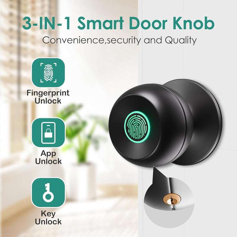 Fingerprint Door Lock, Smart Fingerprint Door Knob, Biometric Door Knobs with App Control, Auto Lock Door Lock with Code, Keyless Door Knob with Locks for Bedroom, Home,Office Fathersdaygift