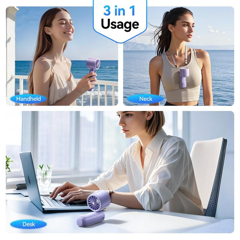 DOUBLEPOW USB-C Rechargeable Portable Handheld Fan, Multifunctional 1-100-Speed Airflow Wind Speed Fan, Foldable & Hanging Neck Fan for Home, Travel, and School
